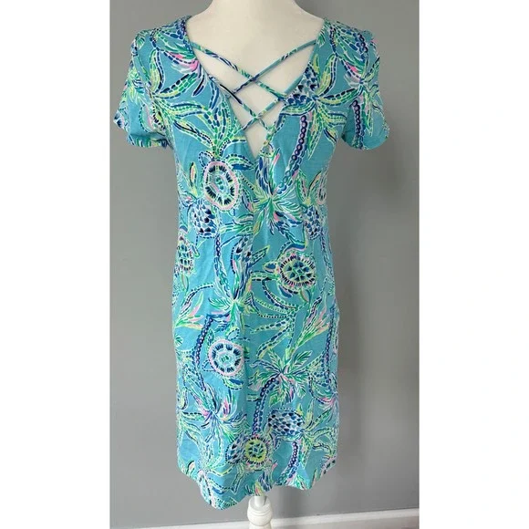 Lilly Pulitzer Pineapple Turtle Print V Neck Criss Cross Short Sleeve Dress‎ - Picture 4 of 10